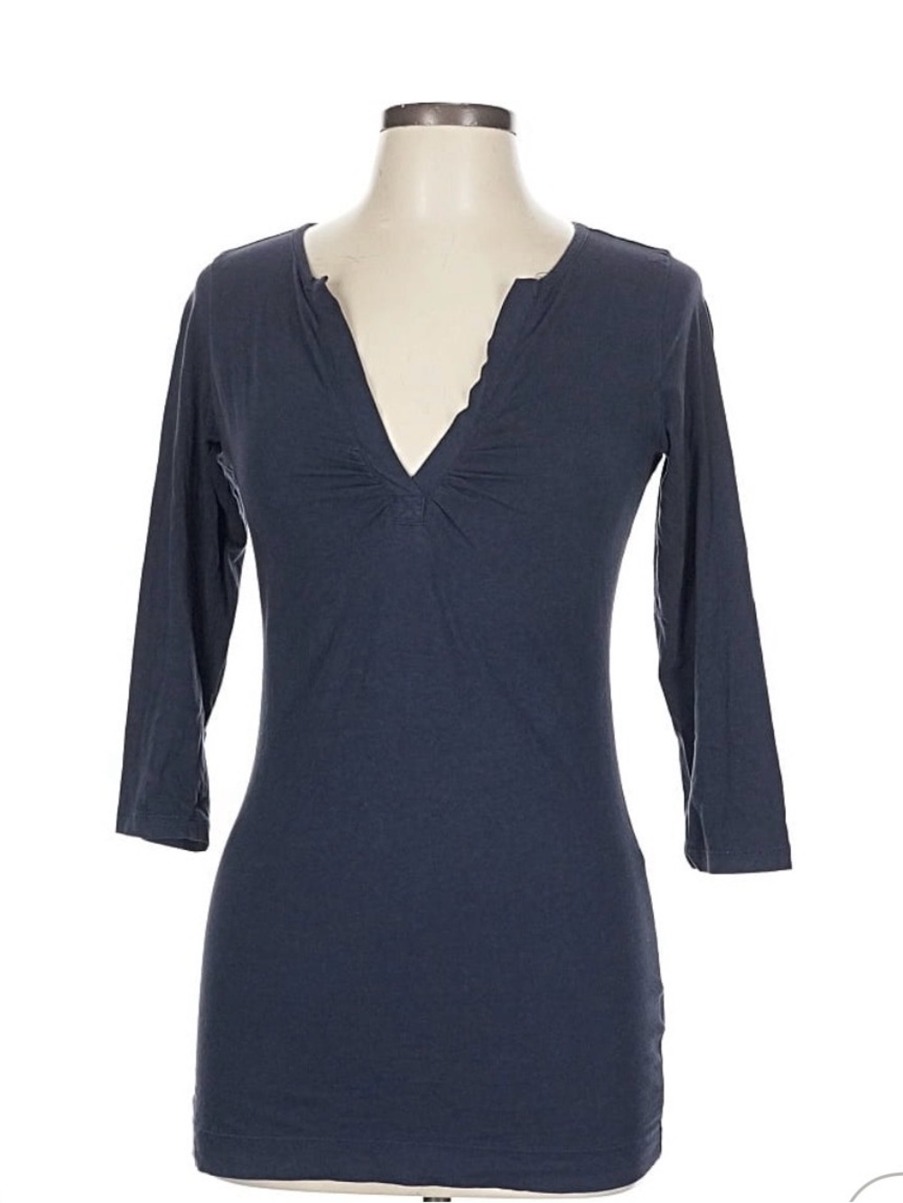 Theory Navy Split Neck 3/4 Sleeve Top Size Large